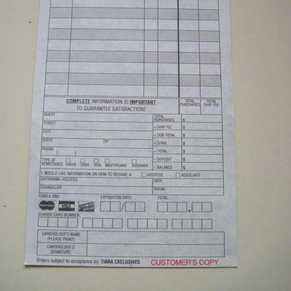 Tiara Exclusives Glassware Carbon Copies Guest Selections Order Form Sheets Memo - Picture 7 of 7